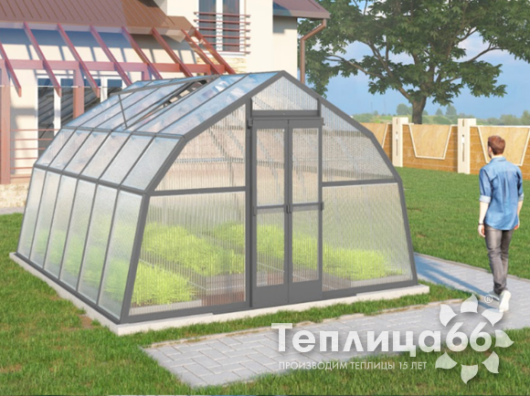 Теплица Рада Таймыр из поликарбоната, 3,5x4 метра, графитовая